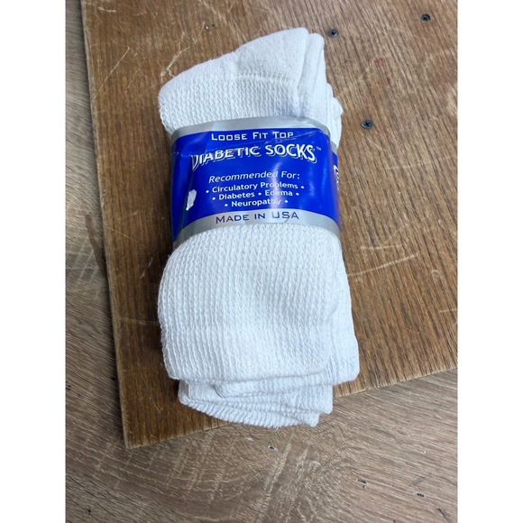 Unbranded Other - Mens Diabetic Socks White Loose Fit Top Crew 3 Pair Pack Made in USA Size 9-11